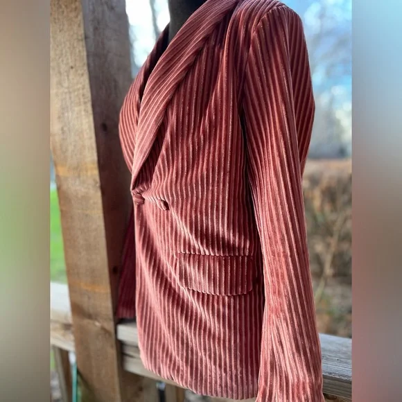 Nasty Gal Collection Pink Crushed Velvet Ribbed Double Breasted Lined Blazer NWT - Picture 2 of 10